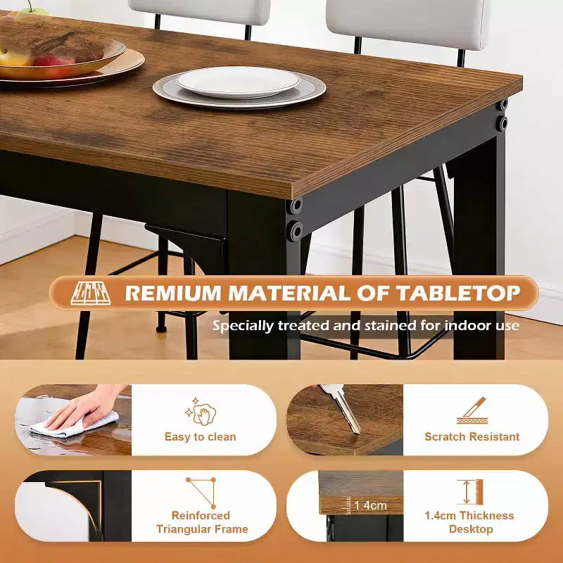 Table de pub haute avec pieds robustes et patins réglables, 140 cm/195 cm pour bar ou café