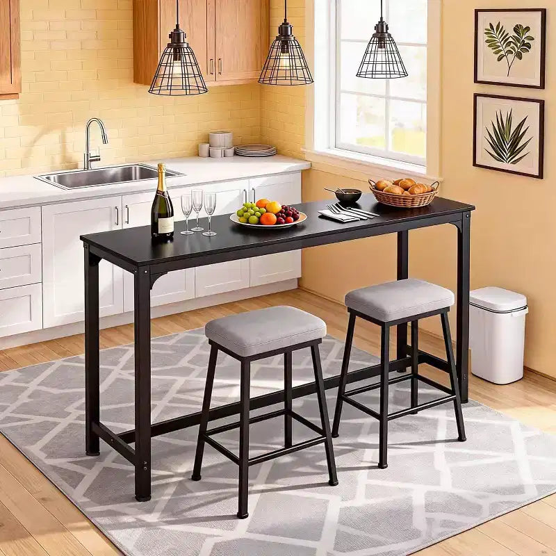 Table de pub haute avec pieds robustes et patins réglables, 140 cm/195 cm pour bar ou café