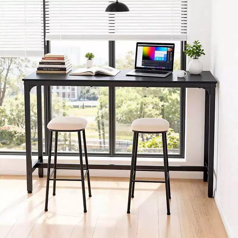 Table de pub haute avec pieds robustes et patins réglables, 140 cm/195 cm pour bar ou café