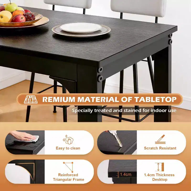 Table de pub haute avec pieds robustes et patins réglables, 140 cm/195 cm pour bar ou café