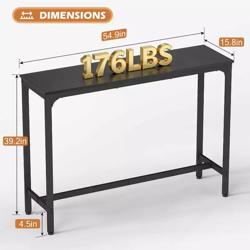 Table de pub haute avec pieds robustes et patins réglables, 140 cm/195 cm pour bar ou café
