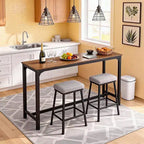 Table de pub haute avec pieds robustes et patins réglables, 140 cm/195 cm pour bar ou café