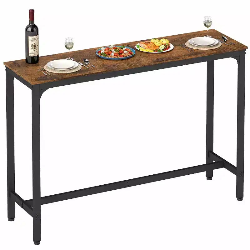 Table de pub haute avec pieds robustes et patins réglables, 140 cm/195 cm pour bar ou café