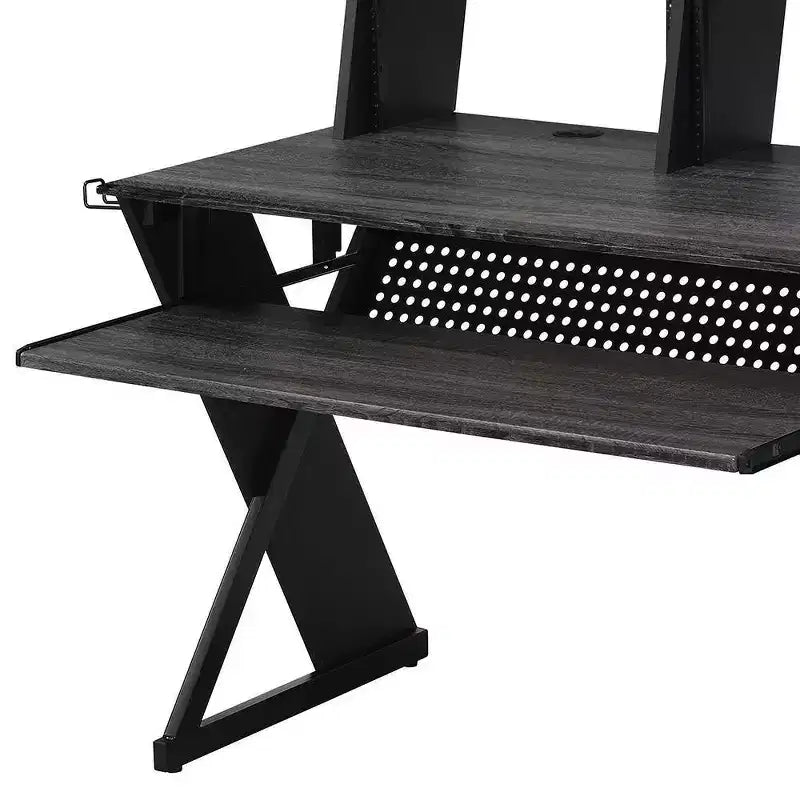 Étagère décorative de 47 po avec cadre en métal et surface en bois composite, étagère de rangement ouverte, noire