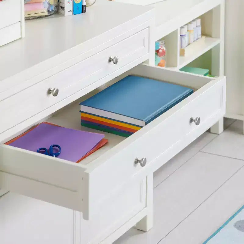 Meuble de rangement pour fournitures d'art pour enfants avec 5 tiroirs, portes à fermeture amortie et finition anti-rayures
