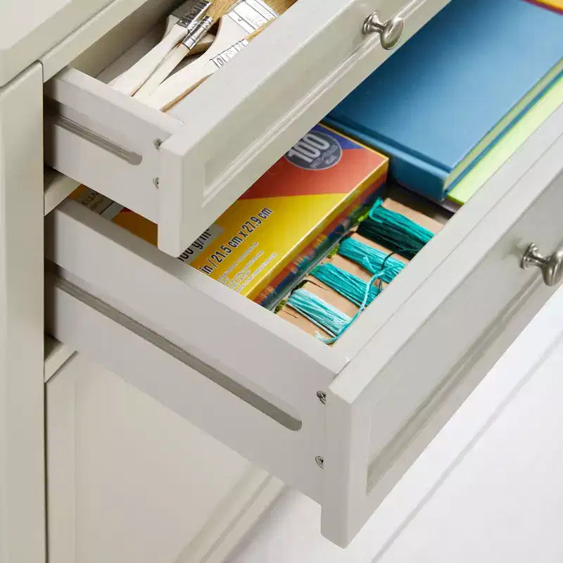 Meuble de rangement pour fournitures d'art pour enfants avec 5 tiroirs, portes à fermeture amortie et finition anti-rayures