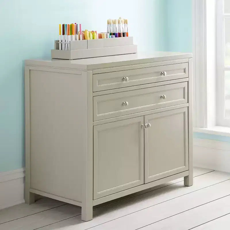 Meuble de rangement pour fournitures d'art pour enfants avec 5 tiroirs, portes à fermeture amortie et finition anti-rayures