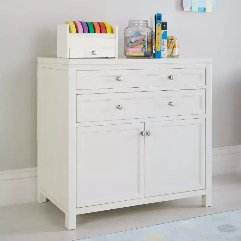 Meuble de rangement pour fournitures d'art pour enfants avec 5 tiroirs, portes à fermeture amortie et finition anti-rayures