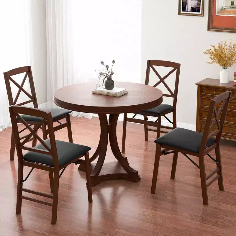 Lot de 2 chaises de salle à manger pliantes avec assise rembourrée en PVC, dossier haut et cadre en bois massif, capacité de 180 kg