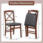 Lot de 2 chaises de salle à manger pliantes avec assise rembourrée en PVC, dossier haut et cadre en bois massif, capacité de 180 kg