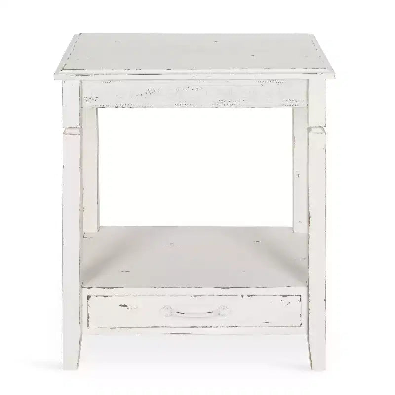Table d'appoint rectangulaire en bois avec tiroir coulissant et étagère centrale, style ferme blanc, 13,5x22x27,75"