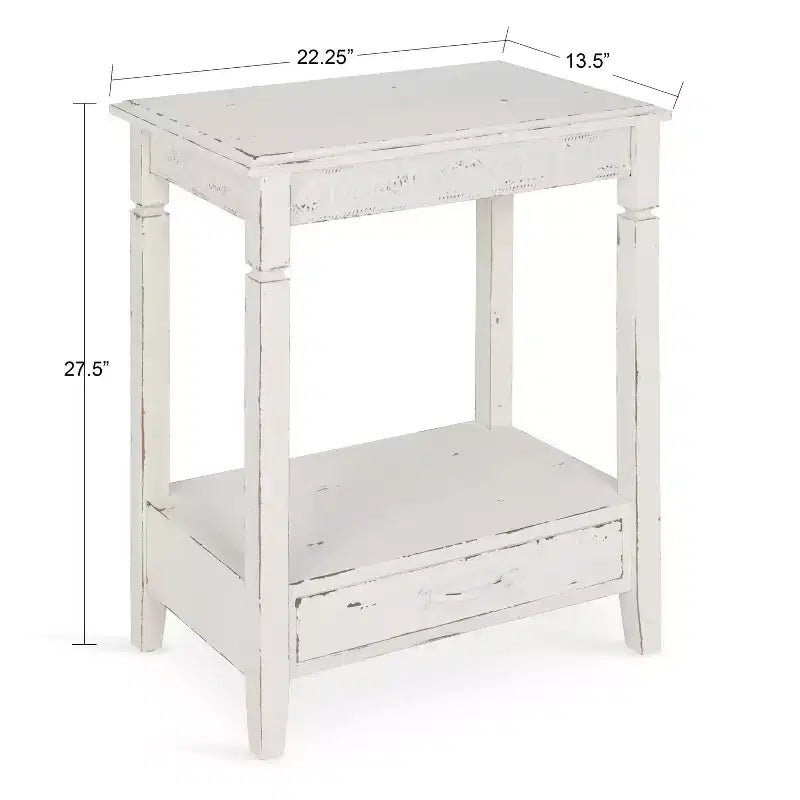 Table d'appoint rectangulaire en bois avec tiroir coulissant et étagère centrale, style ferme blanc, 13,5x22x27,75"