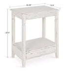 Table d'appoint rectangulaire en bois avec tiroir coulissant et étagère centrale, style ferme blanc, 13,5x22x27,75"