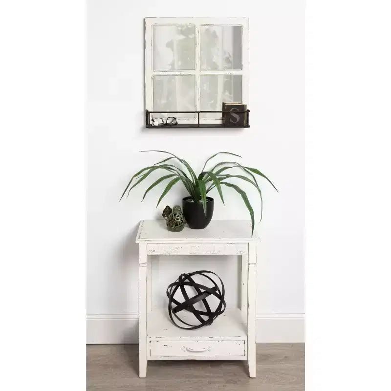 Table d'appoint rectangulaire en bois avec tiroir coulissant et étagère centrale, style ferme blanc, 13,5x22x27,75"