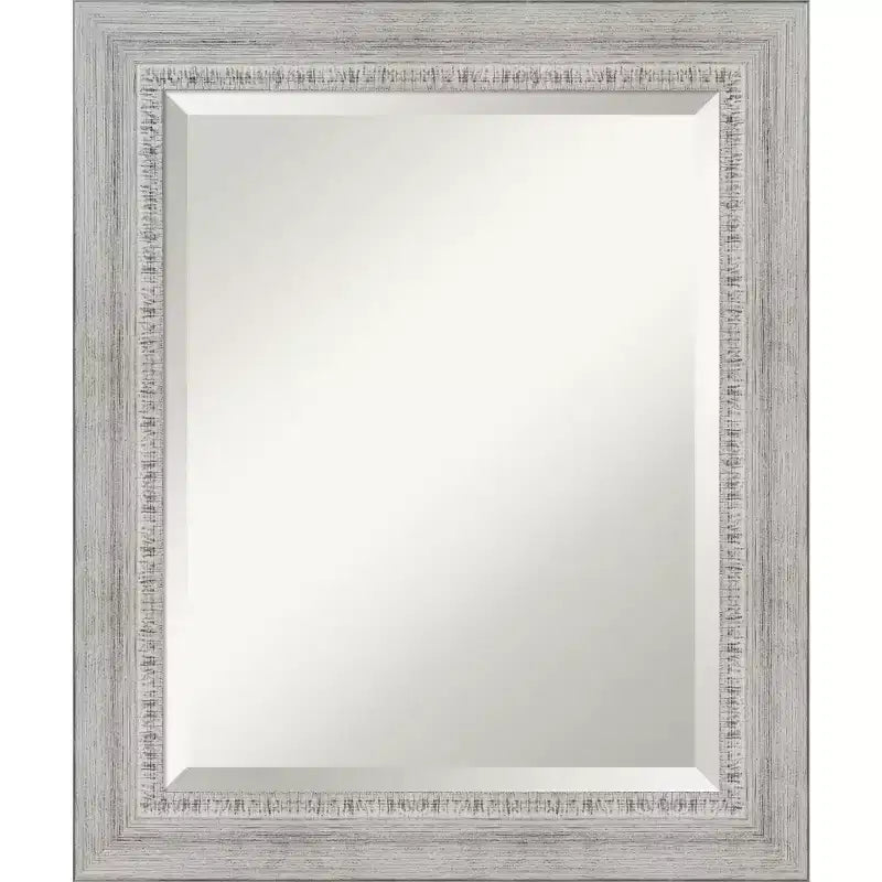 Amanti Art Rustic White Wash Beveled Wood Bathroom Wall Mirror
