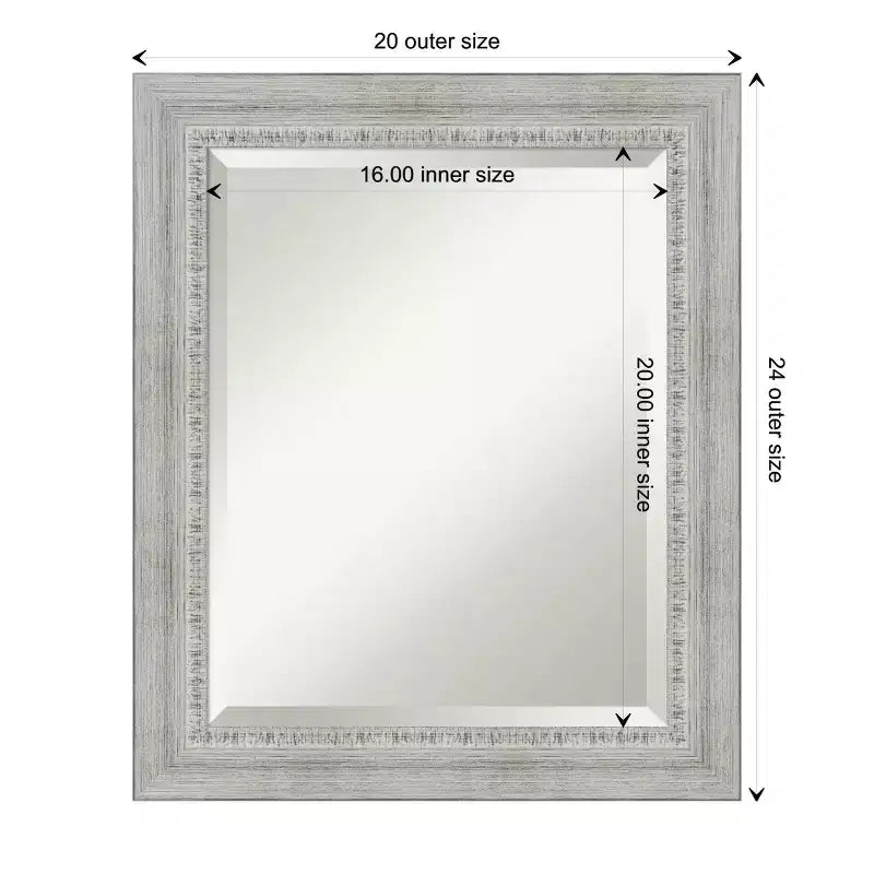 Miroir mural rustique en bois biseauté blanc délavé pour salle de bain, 20,5x24,5 pouces, montage vertical ou horizontal