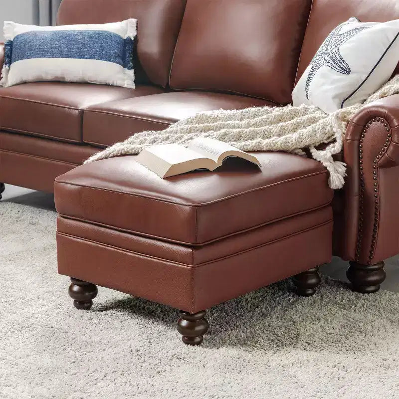 Ottoman en cuir véritable contemporain de 67 cm de large pour salon
