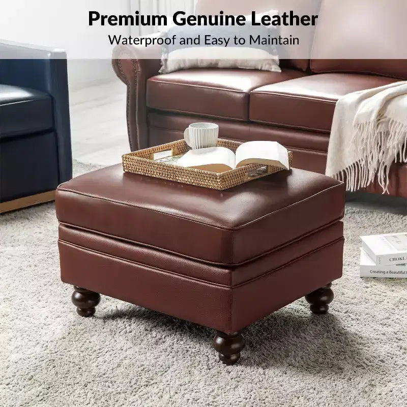 Ottoman en cuir véritable contemporain de 67 cm de large pour salon