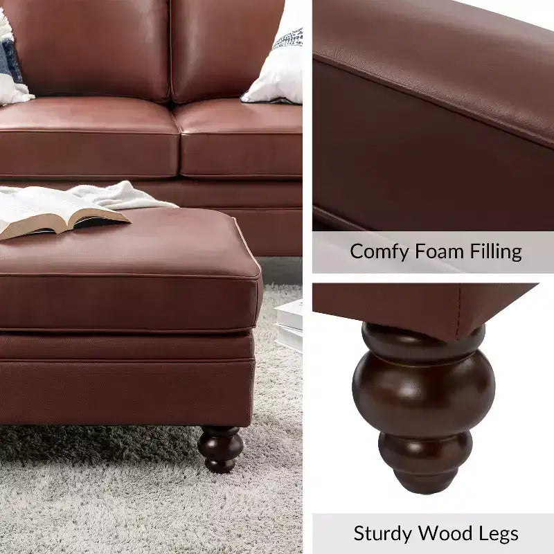 Ottoman en cuir véritable contemporain de 67 cm de large pour salon