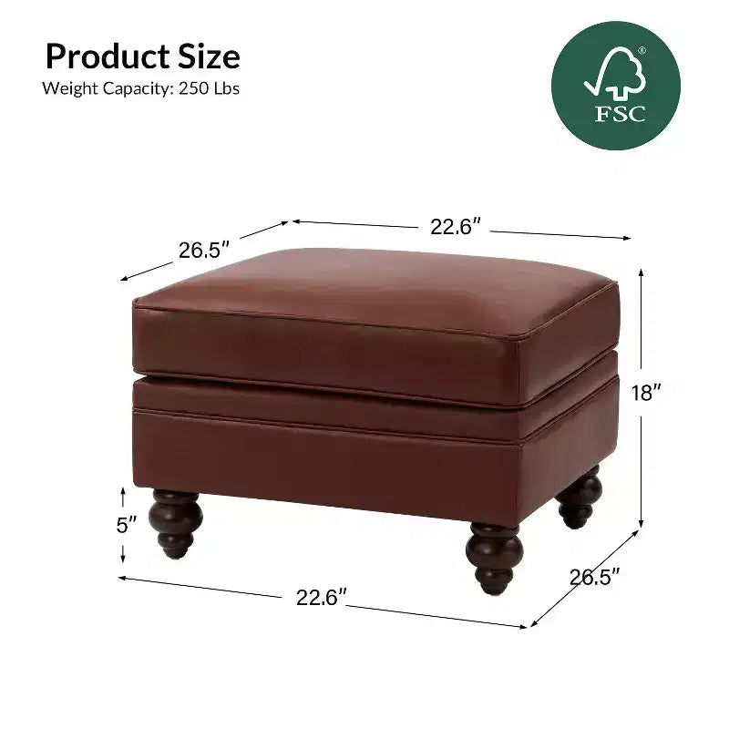 Ottoman en cuir véritable contemporain de 67 cm de large pour salon