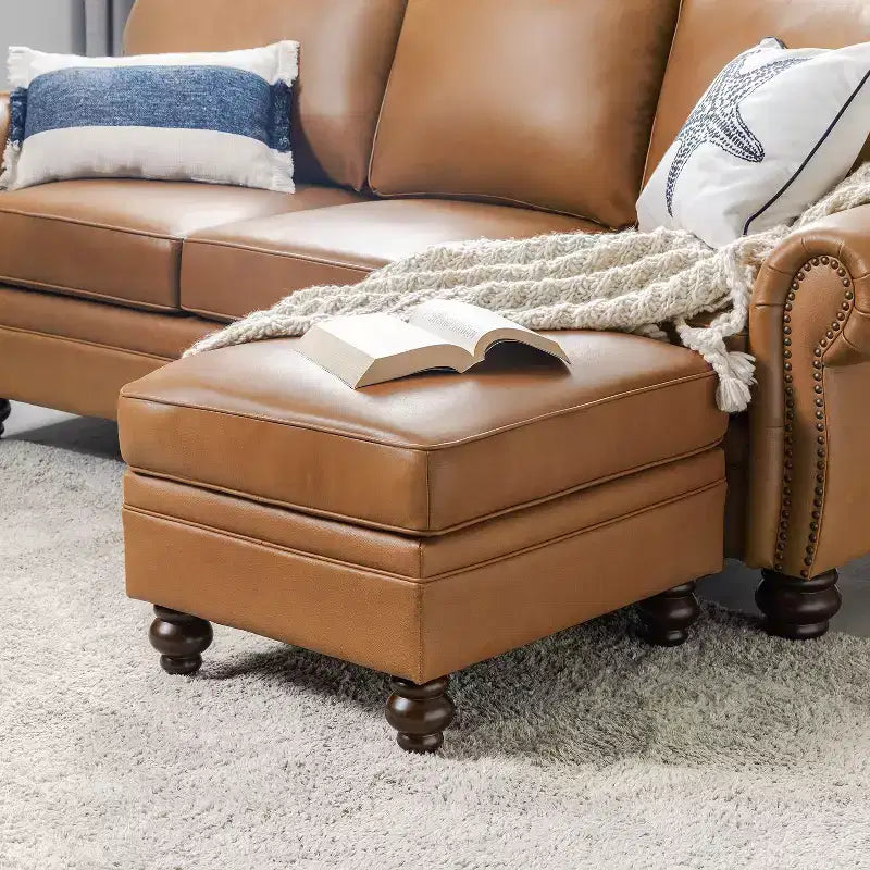 Ottoman en cuir véritable contemporain de 67 cm de large pour salon