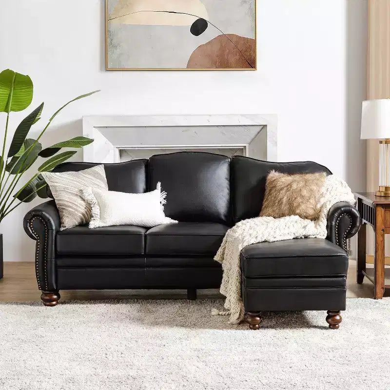 Ottoman en cuir véritable contemporain de 67 cm de large pour salon