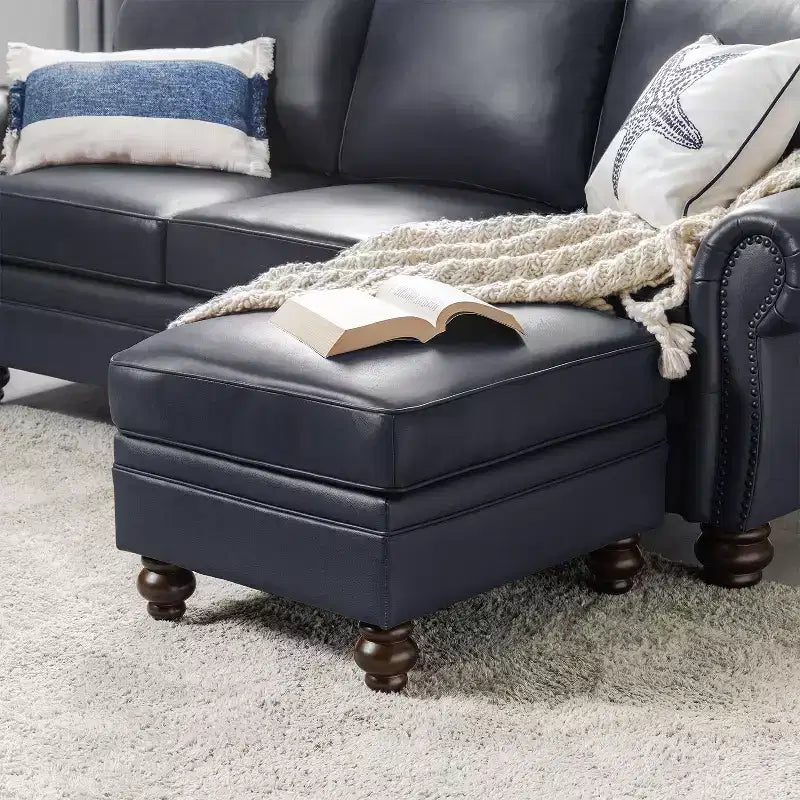 Ottoman en cuir véritable contemporain de 67 cm de large pour salon