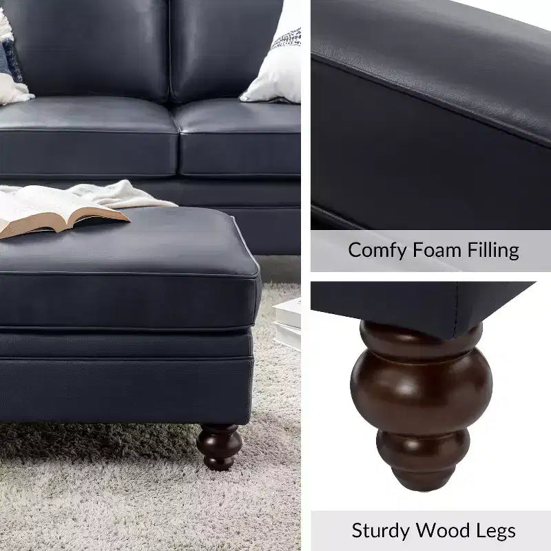 Ottoman en cuir véritable contemporain de 67 cm de large pour salon