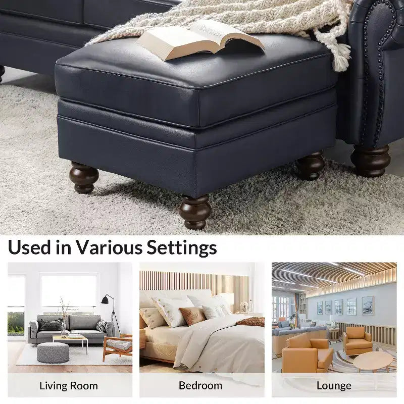 Ottoman en cuir véritable contemporain de 67 cm de large pour salon