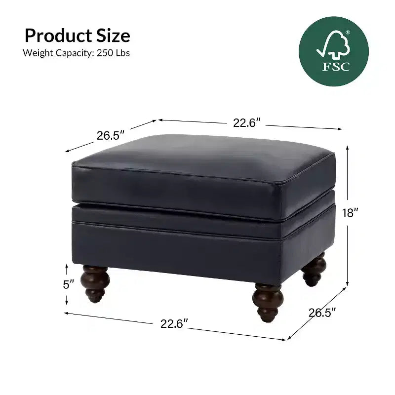Ottoman en cuir véritable contemporain de 67 cm de large pour salon
