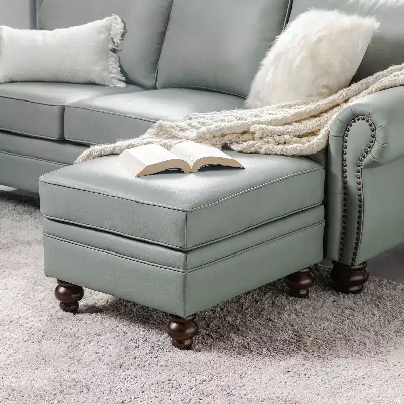 Ottoman en cuir véritable contemporain de 67 cm de large pour salon